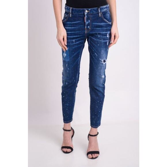 Dsquared2 Mid Rise Slim Fit Distressed Denim Skinny Jeans Blue Women's Size 38/S - Picture 1 of 4